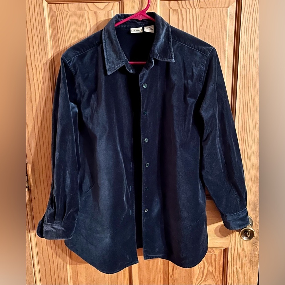 LL Bean Women's Teal Button Front Velvet Soft Cotton SZ M Blouse Top Shirt Cozy - Picture 4 of 17